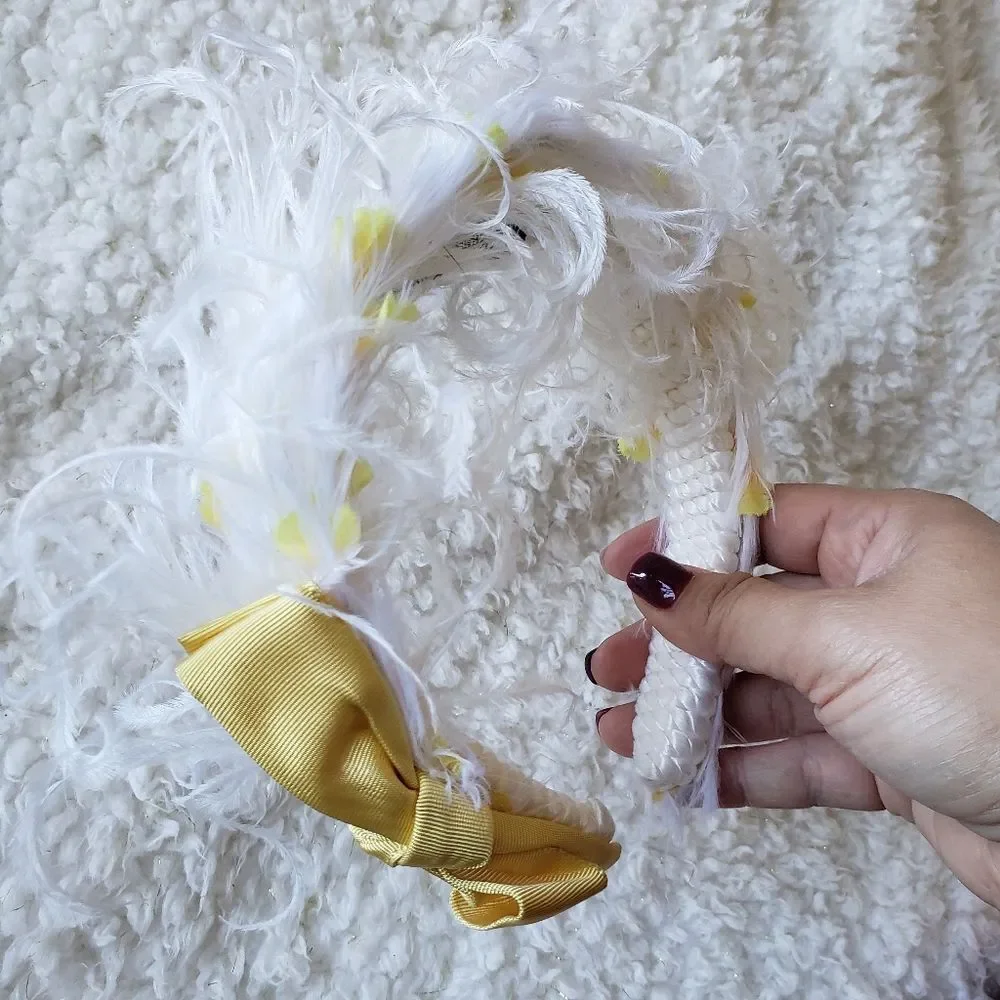 Bandeaux White Feathered‎ with Yellow Bow Headband